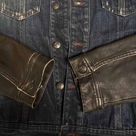 Joe's Jean Denim Contrast Sleeves Distressed Jacket Men S/M Cotton Black Blue - Picture 3 of 10